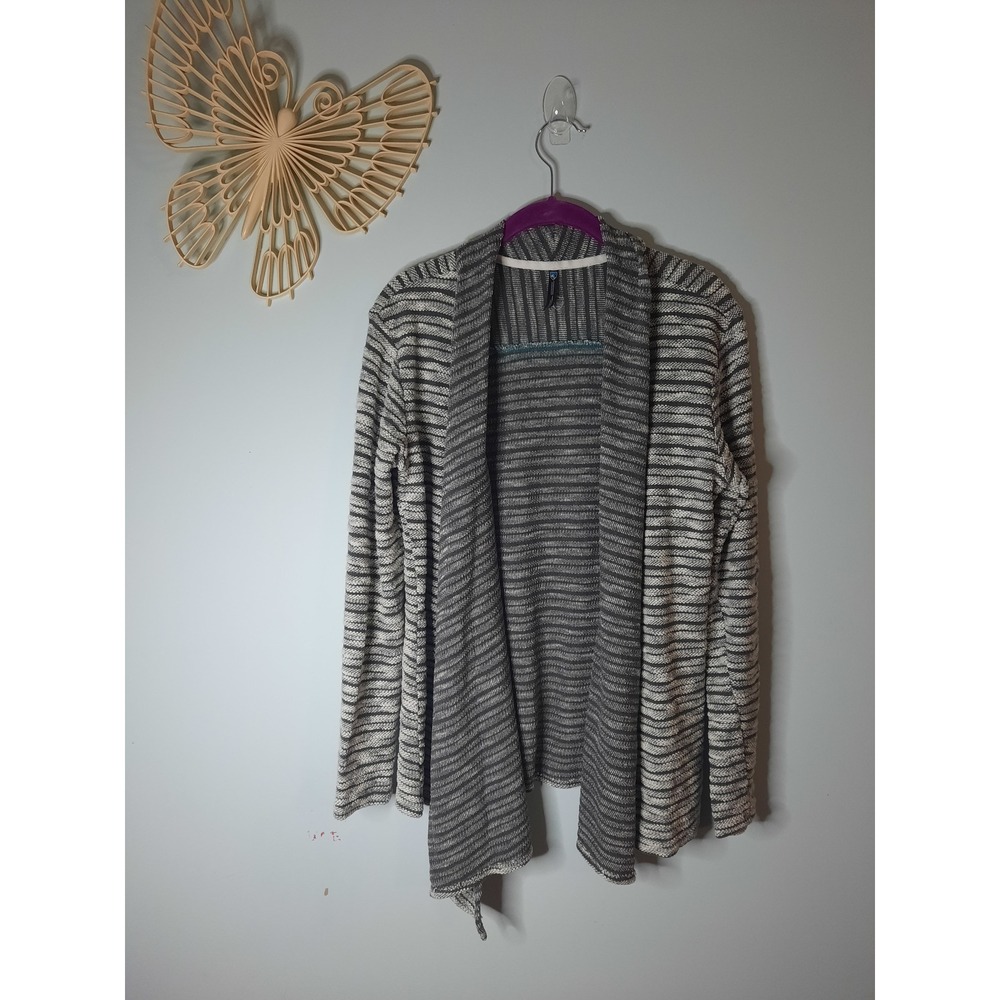KUHL Womens Grey Striped Knit Open Front Draped Shawl Collar Cardigan Sweater M
